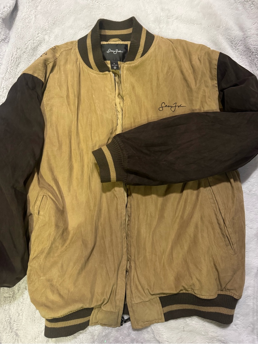 Sean John Two-Tone Brown & Tan Bomber Jacket